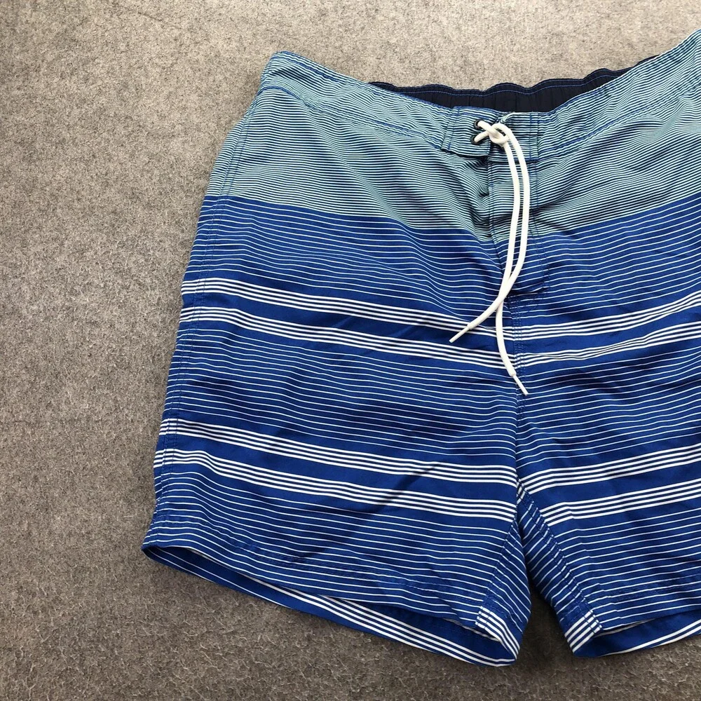 Nautica Swim Trunks Mens XL Blue Stripe Mesh Lined Elastic Waist Drawstring
